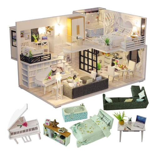 Casa De Muñecas En Miniatura Con Mueble Kit De Bricola...