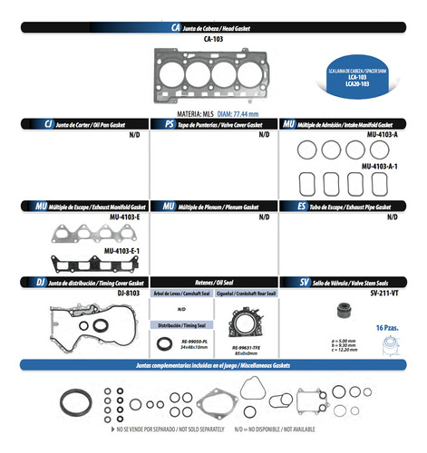 Junta De Motor Vw Golf 1.6l 2013-2018 Tf Victor