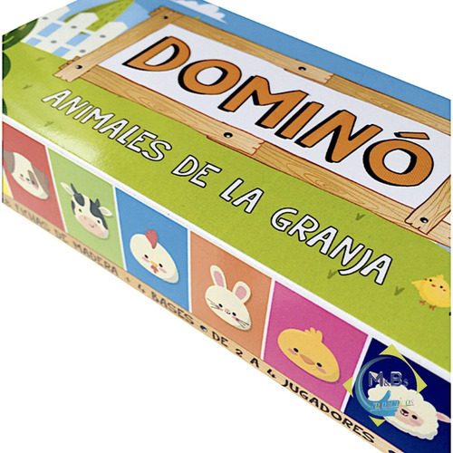 Imagen 2 de 5 de Dominó Madera Animales De La Granja En Caja 28 Fichas Niños