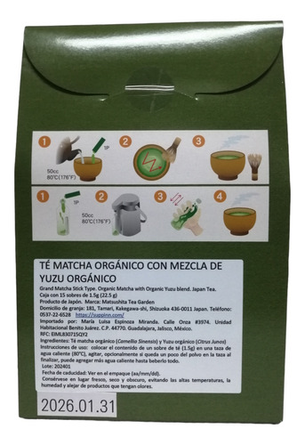 Té Matcha Con Yuzu Orgánico Japonés Matsushita. 15 Sobres.