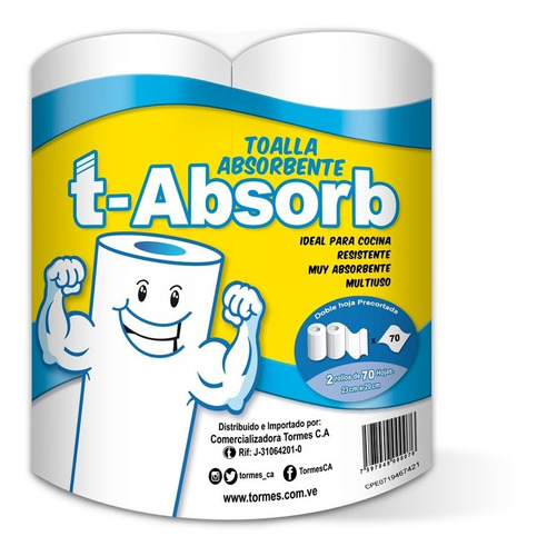 Toalla Absorbente T-absorb Blanco (3 Paq X 2 Rollos)