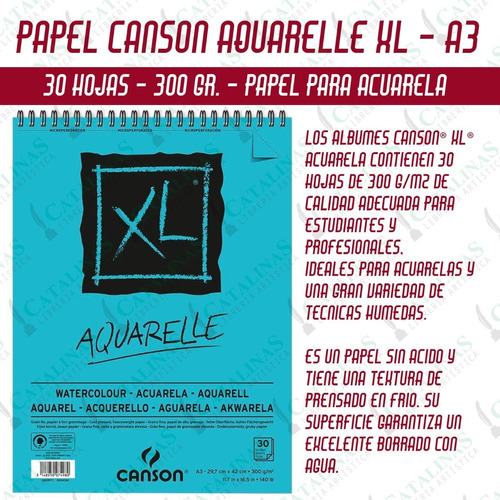 Block Canson Xl Aquarelle A3 / 300 Grs 30 Hojas Microcentro