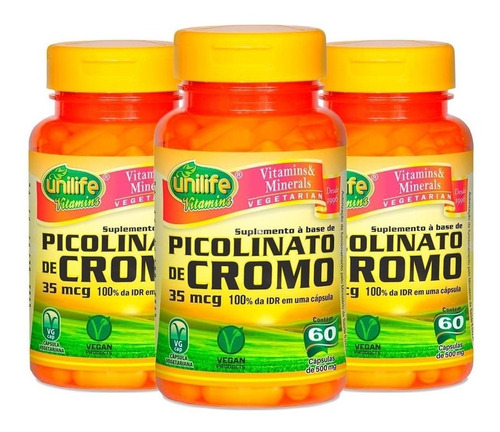 Picolinato De Cromo - 3x 60 Cápsulas - Unilife