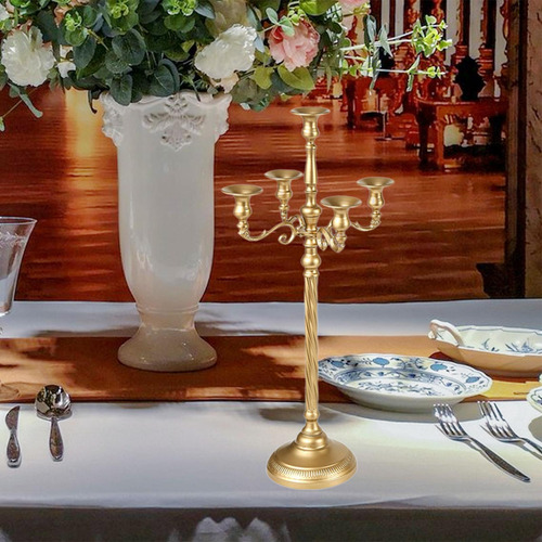 Castiçal Com Candelabro De 5 Ramos Para Dourado 23x63cm