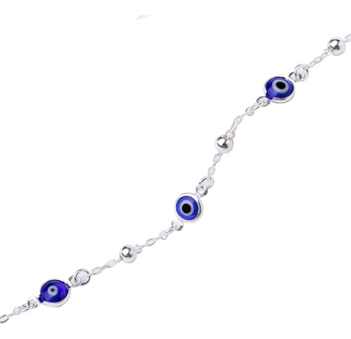 Pulsera Brazalete Ojo Turco Esferas Plata 925 Dama 