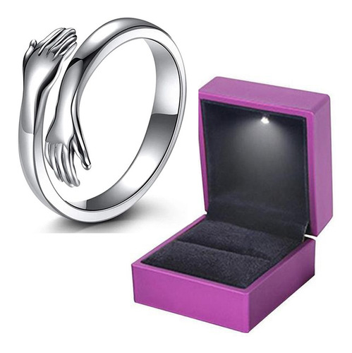 Anillo De Abrazo Ajustable De Plata 925+caja De Anillos