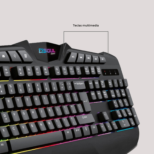Teclado gamer Soul XK700 QWERTY inglés color negro con luz RGB USB