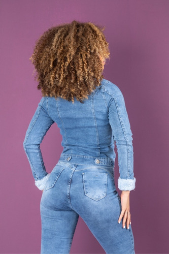 Imagem 3 de 4 de Jaqueta Jaquetinha Estampada Oncinha Feminina Jeans Curta