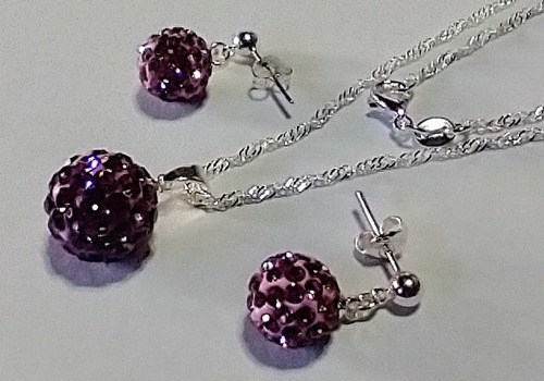 Conjunto Plata 925 Bola Discoteca Morado ... Milenoil