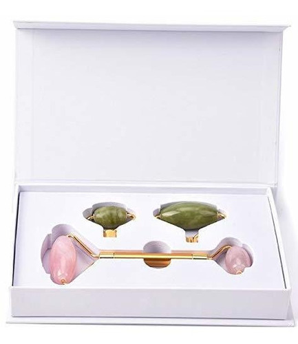 Kits - Jade Rose Quartz Roller Kit With 3 Changeable Heads |