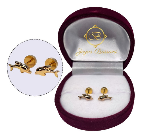 Imagen 2 de 5 de Aros Bebe Abridor Delfine Lamina Oro20k /yepchile