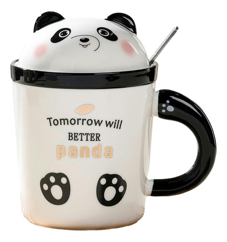 Taza Oso Panda Con Tapa Y Cuchara Tazón Mug Cup Regalo