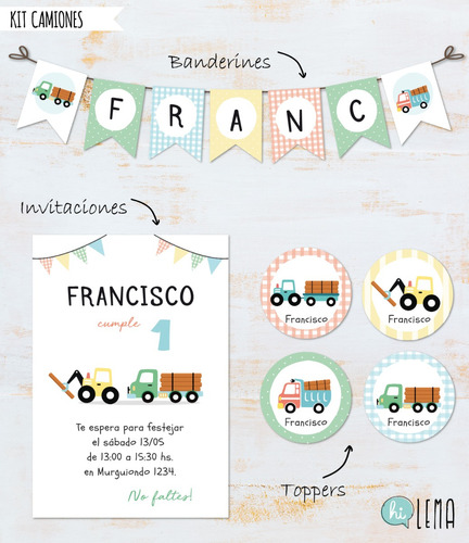 Kit Imprimible Camiones Deco + Candy Bar