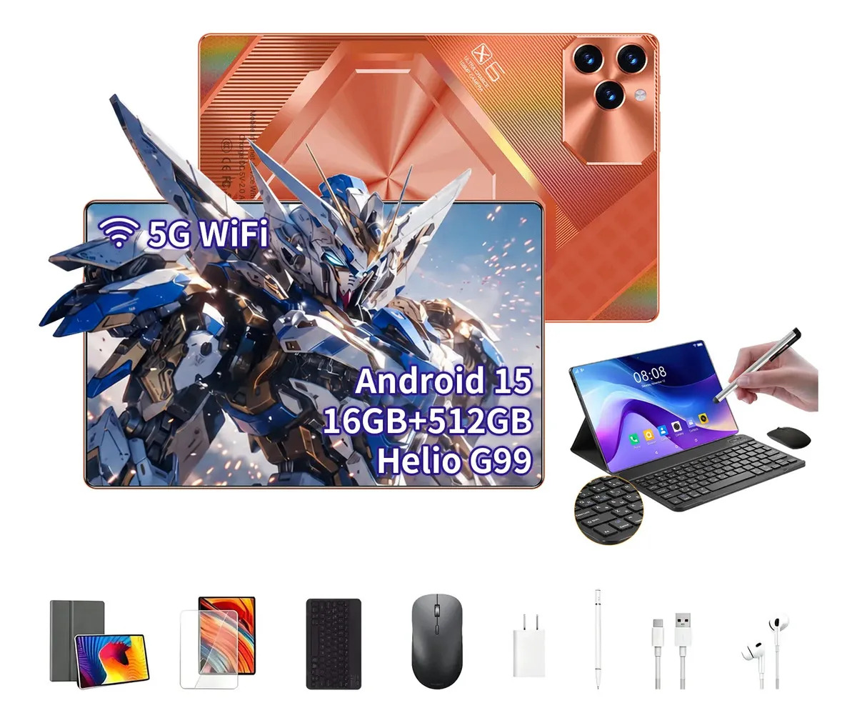 Tablet Pad6 Pro 11,6 Polegadas Hd 2960x1848, 16gb Ram + 512gb, Helio G99 10 Núcleos, Bateria 8800mah, Android 15, Câmera 24mp E 48mp Laranja