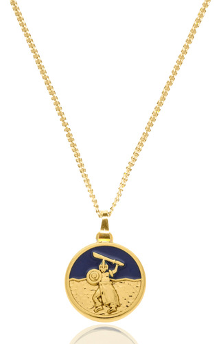 Colar Ogum Orixá Umbanda Pingente Imagem Resinada Cor Dourado