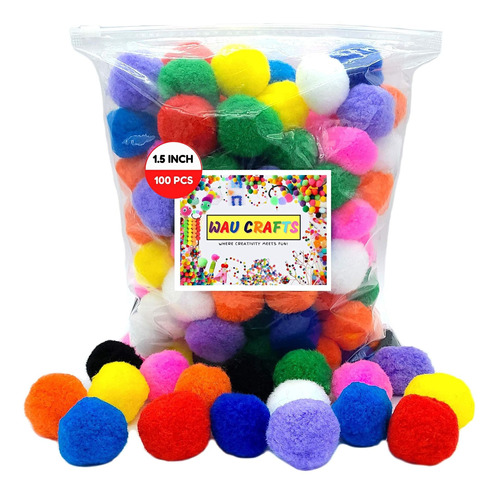 Wau Craft Pom Pom Balls  100 Pompones Grandes Multicolo...