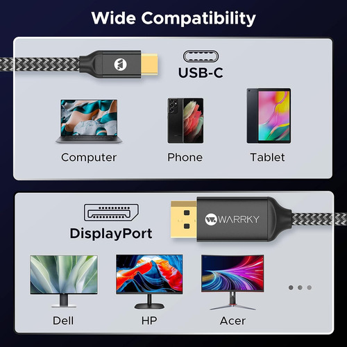 Cable Usb C A Displayport De 6 Pies (4k @60hz, 2k @144 /165