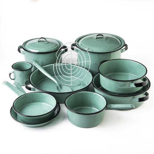 Imagen 1 de 5 de Batería De Cocina Clásico De Peltre Yaqui Plus Color Verde Jade 14 Piezas Cinsa