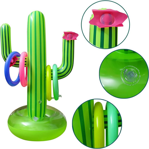 Juego Inflable De Cactus Lanzamiento De Aros Para Alberca F Color Verde