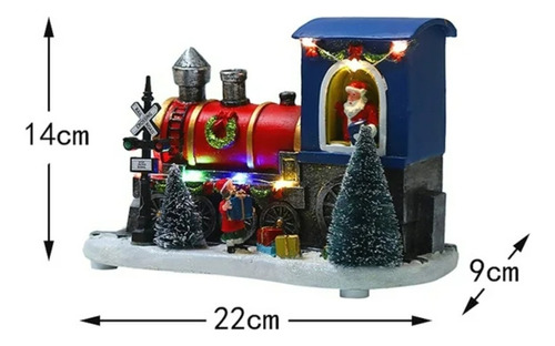 Tren Navideño De Resina Con Luz Con Escena De Nieve Pilas In