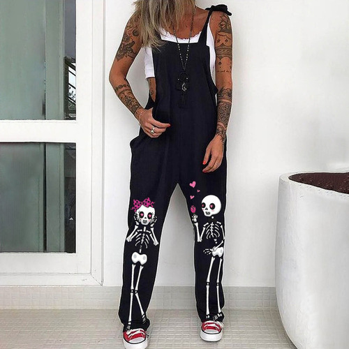 Pantalones Mono Punk Con Estampado De Calavera Para Mujer Ca 