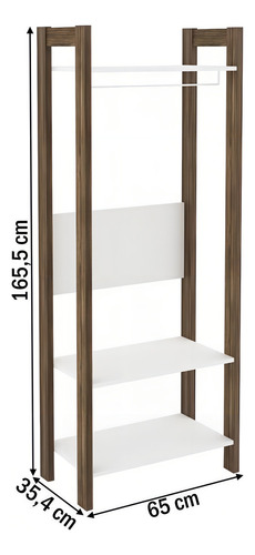Closet 3 Prateleiras 1 Cabideiro Branco/nogal Az1029 Cor Branco