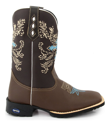 Bota Texana Country Couro Legitimo Feminina Bico Quadrado 