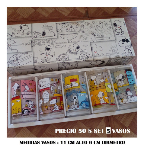 Juego Vasos De Vidrio Snoopy Originales