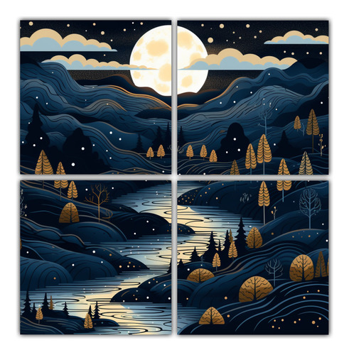 40x40cm Cuadros Decorativos Dormitorio Paisaje Río Noche