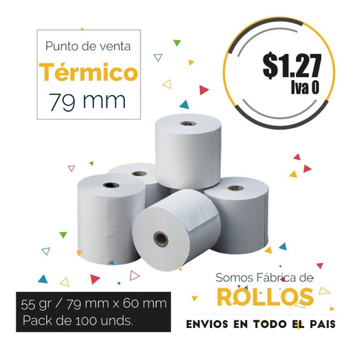 Imagen 1 de 7 de Rollo De Papel Térmico Punto De Venta 79mm X 60mm Premium