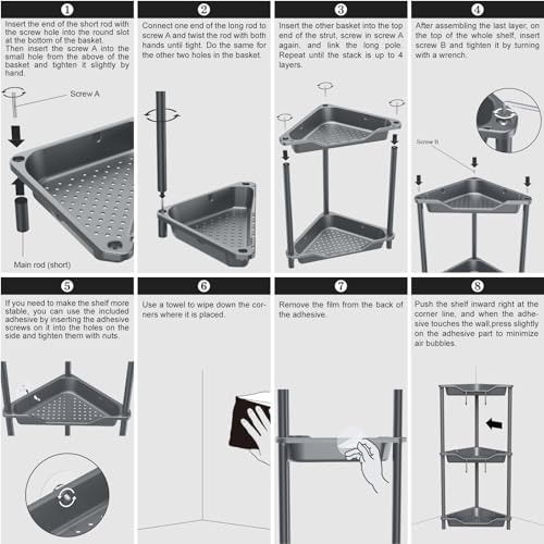 Odesign 3 Tier Floor Standing Corner Shower Caddy Organizer