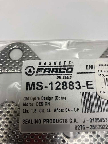 Imagen 3 de 3 de Empacadura Multiple De Escape Chevrolet Optra 1.8 Desing