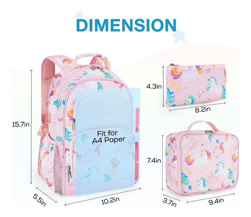 Set De Mochila Con Diseño De Unicornio P/niñas +3 Años
