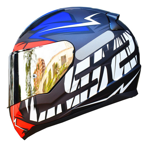 Capacete Ls2 Ff353 Cromo Preto Fosco Azul Vermelho