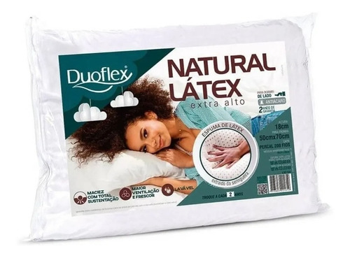 Travesseiro inteligente Duoflex Natural Látex Extra Alto tradicional 68cm x 18cm cor branco