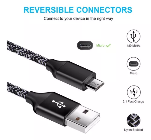 Cable micro USB de 3 pies y cargador de pared de 2.1 A