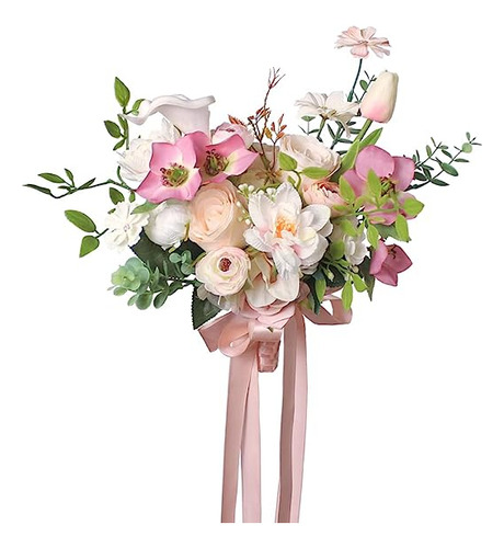 Ramo Bouquets De Novia Flores Artificiales Rosado 28cm