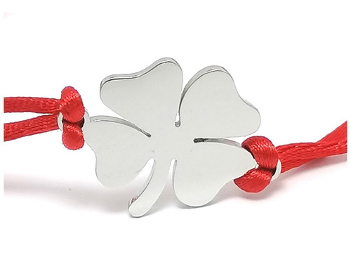 Imagen 2 de 6 de Pulsera Roja Protección Suerte Trébol Listón Ajustable Acero