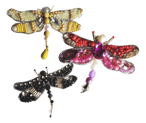 Pack Apliques Parches Libelula Lentejuela Mostacilla Strass Rosa Bordado