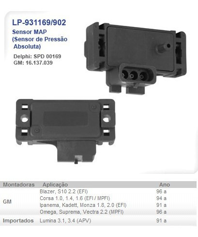 Sensor Map Chevrolet Corsa 1.0/1.4/1.6 Efi/mpfi 1994/kadett