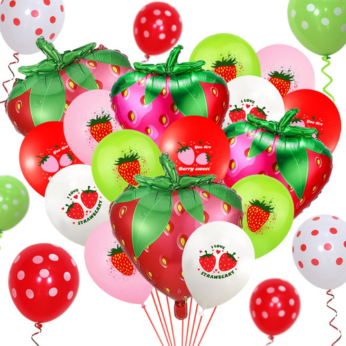 Globos De  Fresas Dulce Nina Decoración Fiesta De Cumpleaños