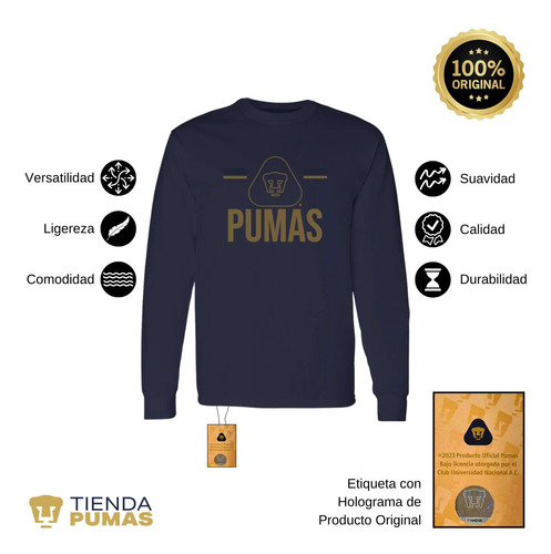Playera Deportiva M Larga Hombre Pumas Unam Insignia