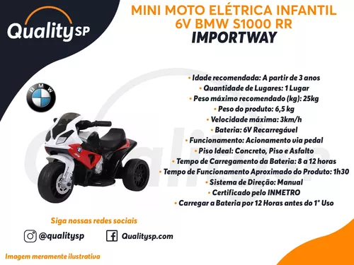 Mini Moto Elétrica Infantil 6v Bmw S1000RR Vermelho BW180VM