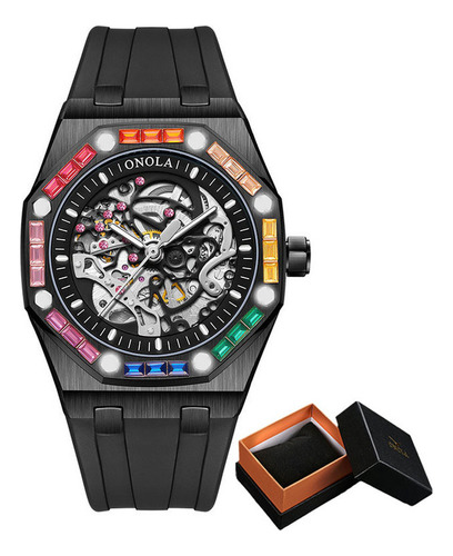 Reloj Luminoso Mecánico Onola Luxury Diamond Color Del Bisel Negro