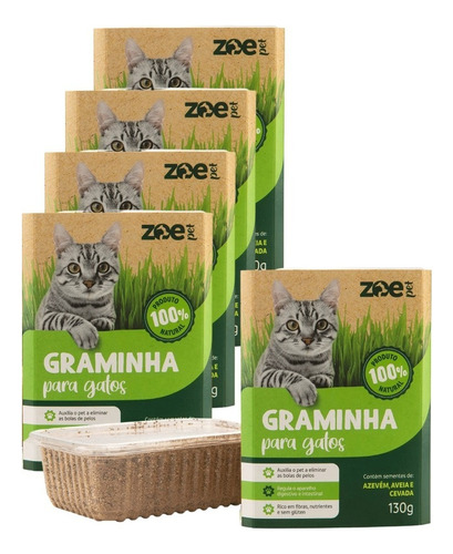 Kit 5 Graminha Gato Auxilia Digestão Eliminação Pelos Zoepet