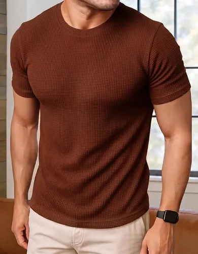MLB 4298742433 Camiseta Texturizada Elegante Masculina Basica Tricot Slim JM