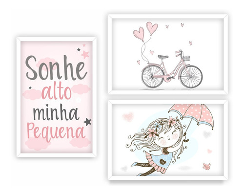 Quadros Decorativos Quarto Menina Sonhe Alto Minha Pequena