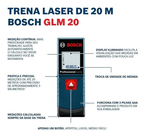 Imagem 2 de 6 de Medidor De Distância Trena A Laser Glm 20 Bosch