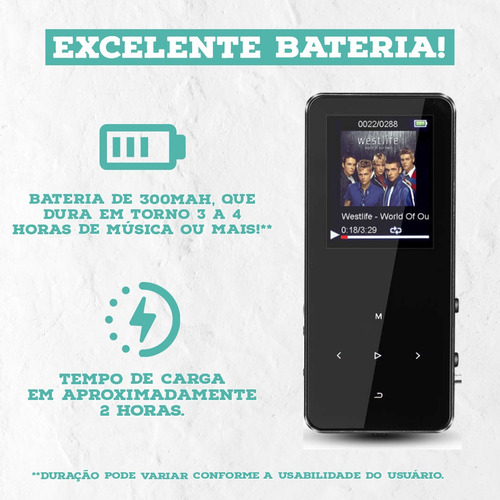 Imagem 4 de 7 de Bluetooh Mp4 Player 4gb + Brinde