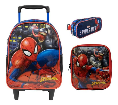 Kit Escolar Spider Man Mochila De Rodas + Lancheira + Estojo